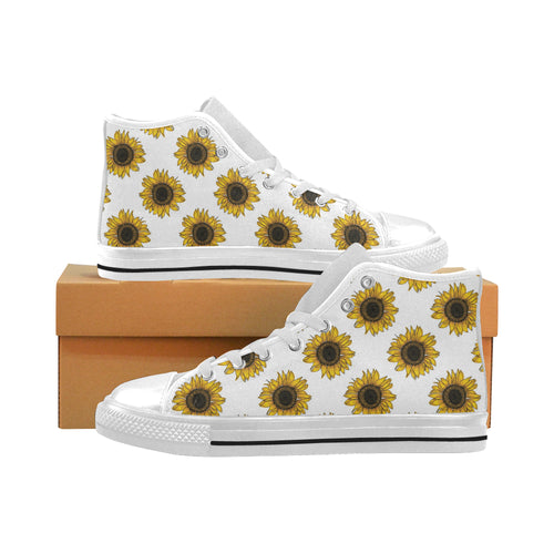 sunflowers design pattern Men's High Top Canvas Shoes White