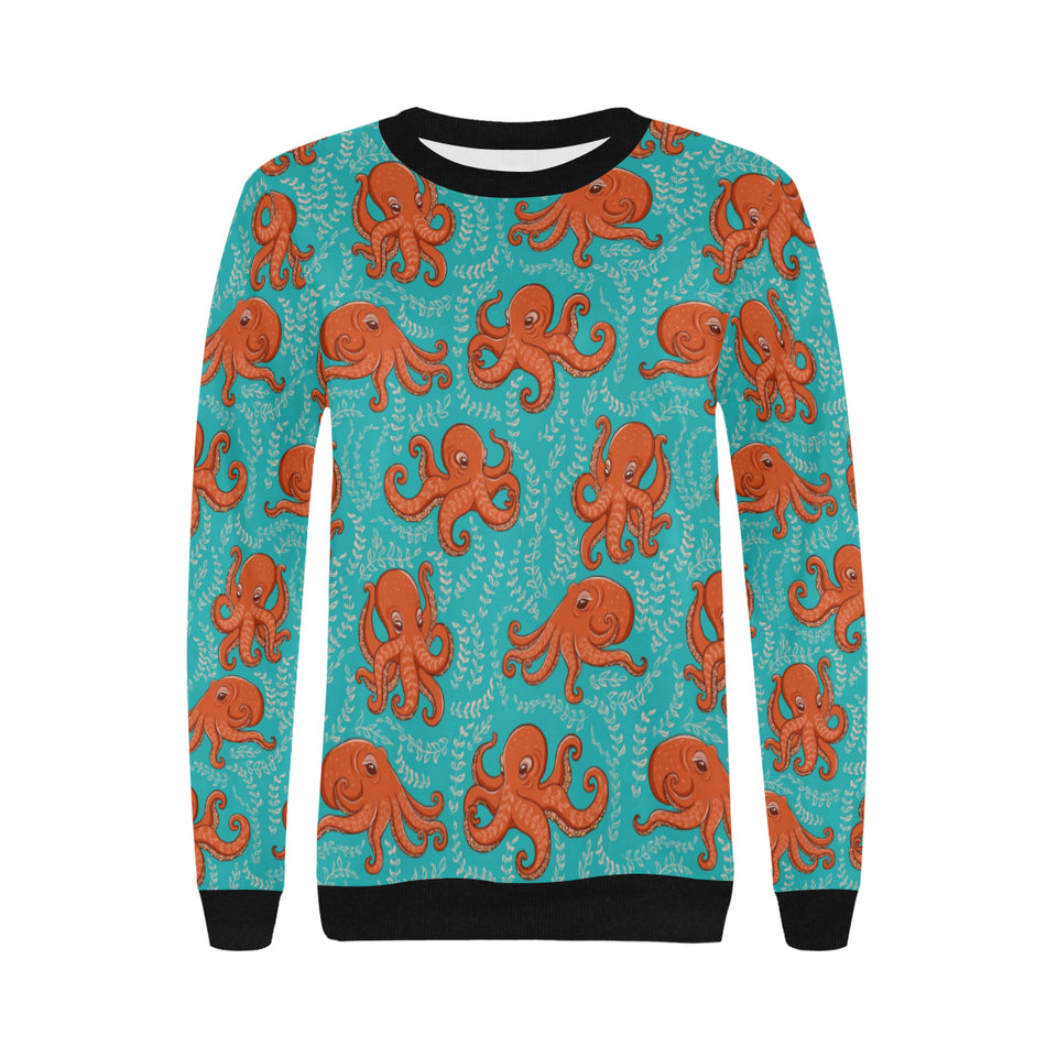 Octopus turquoise background Women's Crew Neck Sweatshirt