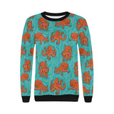 Octopus turquoise background Women's Crew Neck Sweatshirt