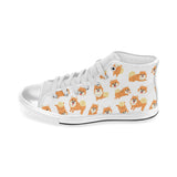 Brown pomeranian pattern Women's High Top Canvas Shoes White