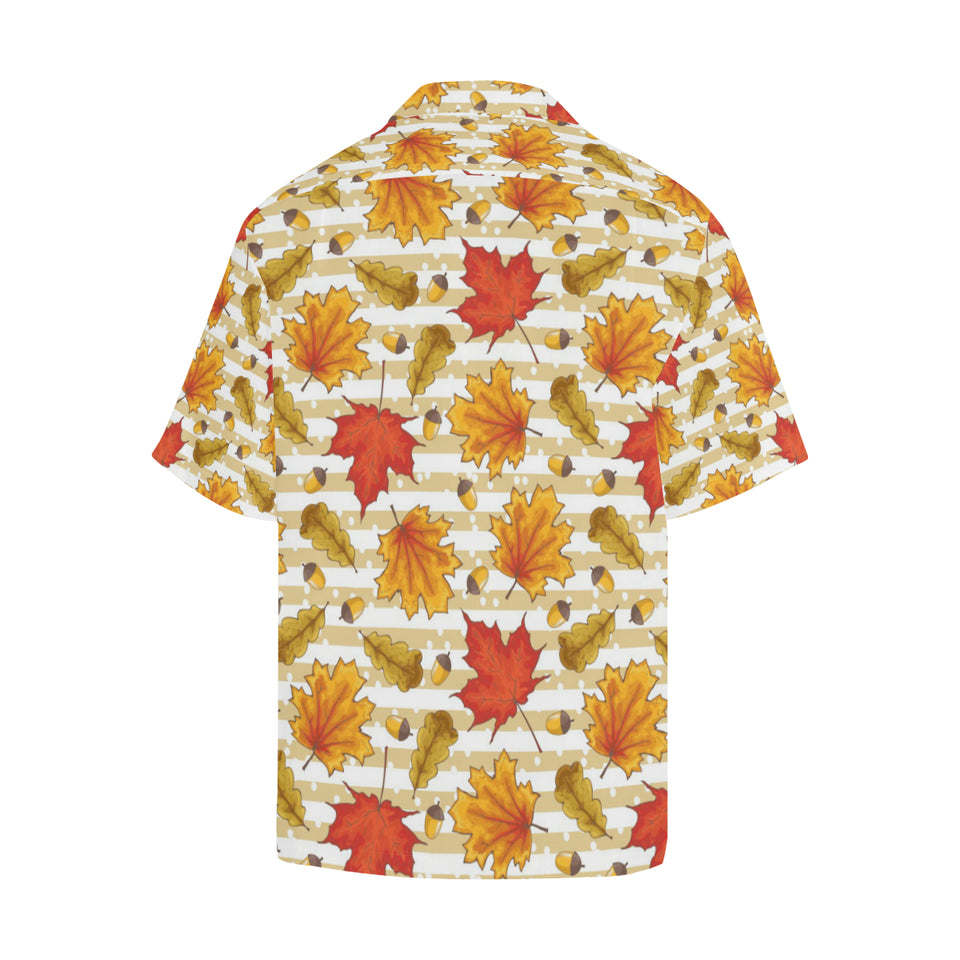 Maple leaf oak leaf acorns beige striped backgroun Men's All Over Print Hawaiian Shirt