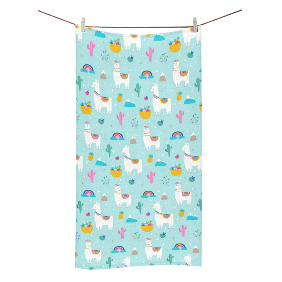 Llama alpaca cactus leaves pattern Bath Towel