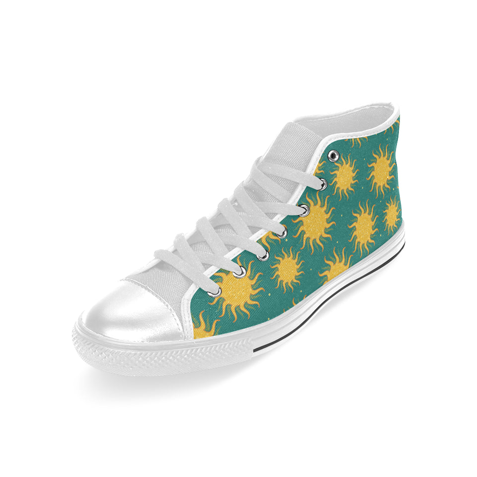 Sun green background Men's High Top Canvas Shoes White