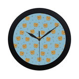 Brown cute pomeranian blue blackground Elegant Black Wall Clock