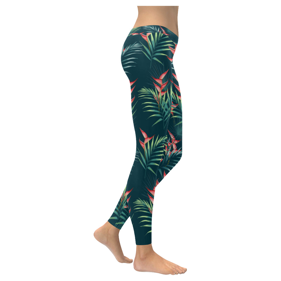 heliconia flowers, palm and monstera leaves on bla Women's Legging Fulfilled In US