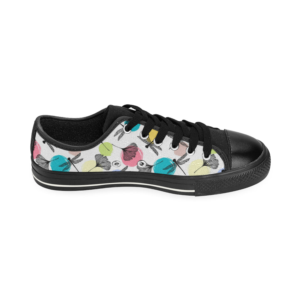 Dragonflies ginkgo leaves pattern Men's Low Top Canvas Shoes Black