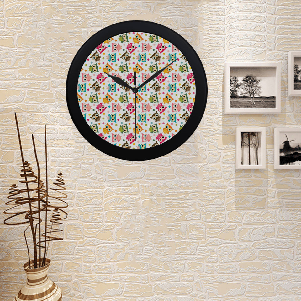 Color cute owl pattern Elegant Black Wall Clock