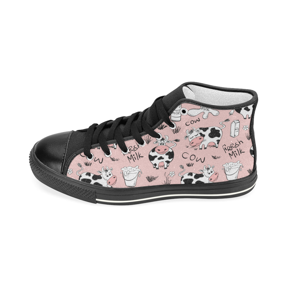 Cows milk product pink background Women's High Top Canvas Shoes Black