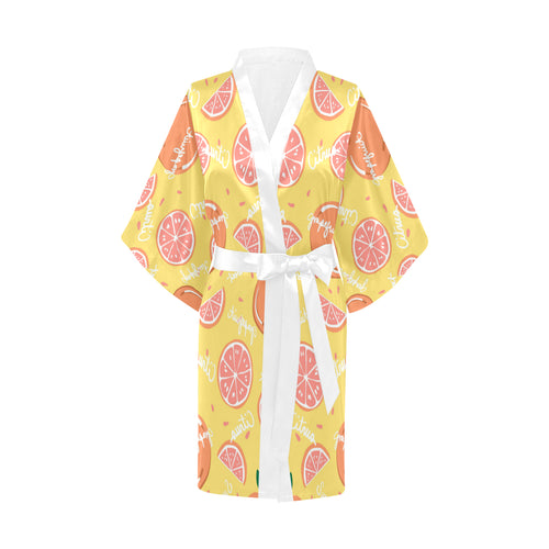 Grapefruit yellow background Women's Short Kimono Robe