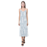 Christmas tree winter forest pattern V-Neck Open Fork Long Dress