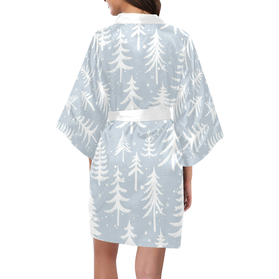 Christmas tree winter forest pattern Women's Short Kimono Robe