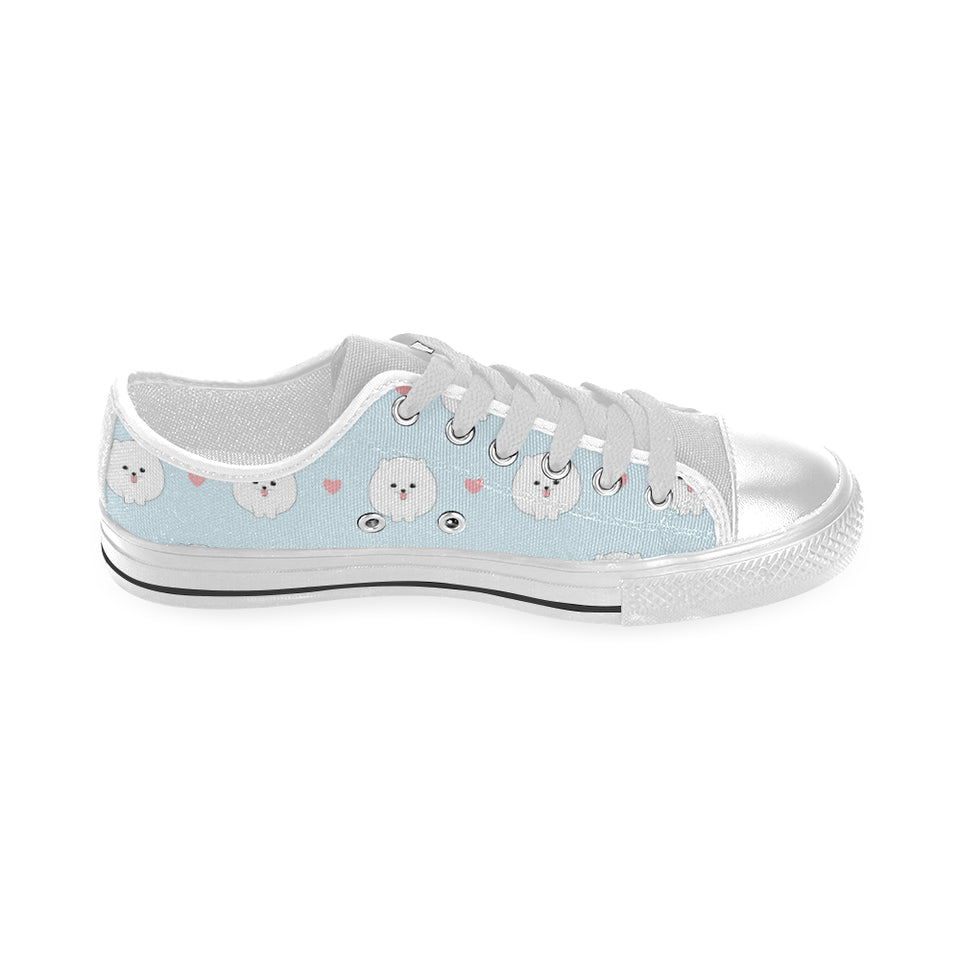 White cute pomeranian pattern Men's Low Top Shoes White