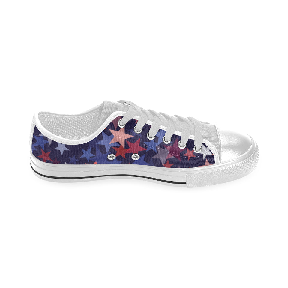 Red blue star pattern Men's Low Top Shoes White