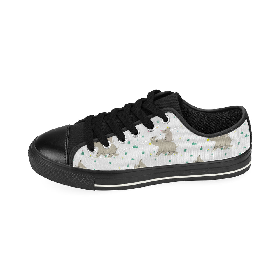 Cute Rhino pattern background Men's Low Top Canvas Shoes Black