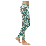 Cute sloths tropical palm leaves white background Women's Legging Fulfilled In US