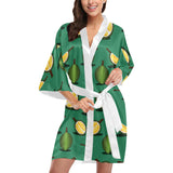 Durian pattern green background Women's Short Kimono Robe
