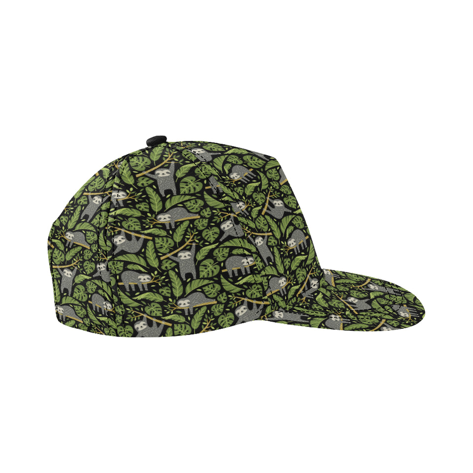 Cute sloths tropical palm leaves black background All Over Print Snapback Cap