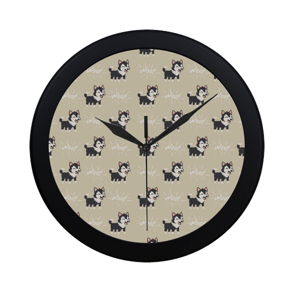 Cute Siberian Husky Elegant Black Wall Clock