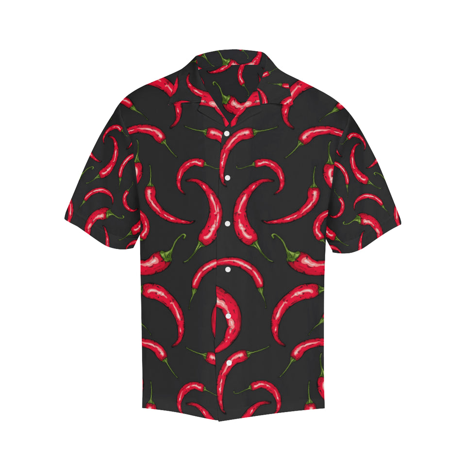 Chili peppers pattern black background Men's All Over Print Hawaiian Shirt