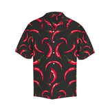 Chili peppers pattern black background Men's All Over Print Hawaiian Shirt