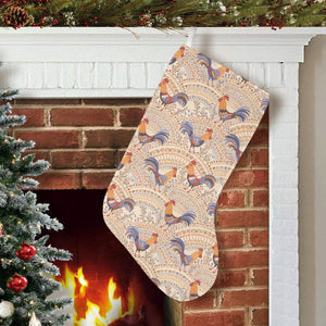 Cute rooster chicken cock floral ornament backgrou Christmas Stocking