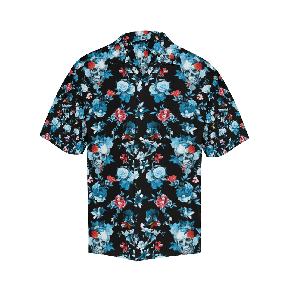 Skull flower roses leave pattern Men's All Over Print Hawaiian Shirt
