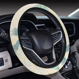 Bonsai bamboo stork japanese pattern cream theme Car Steering Wheel Cover