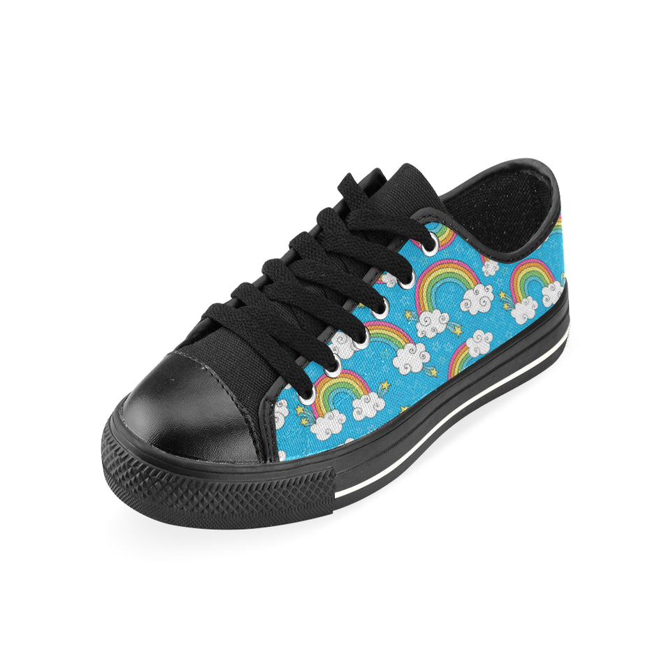 Rainbows Sky Clouds Pattern Men's Low Top Canvas Shoes Black