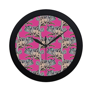 Chameleon lizard pattern pink background Elegant Black Wall Clock
