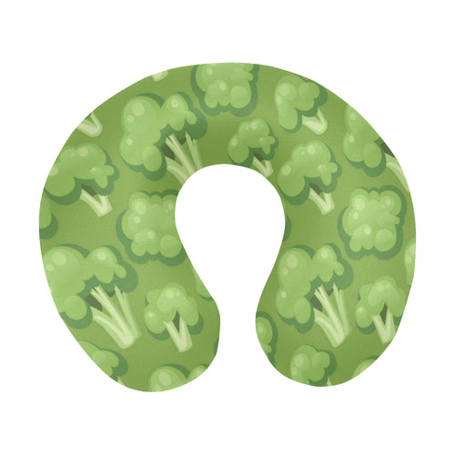 Broccoli pattern green background U-Shaped Travel Neck Pillow