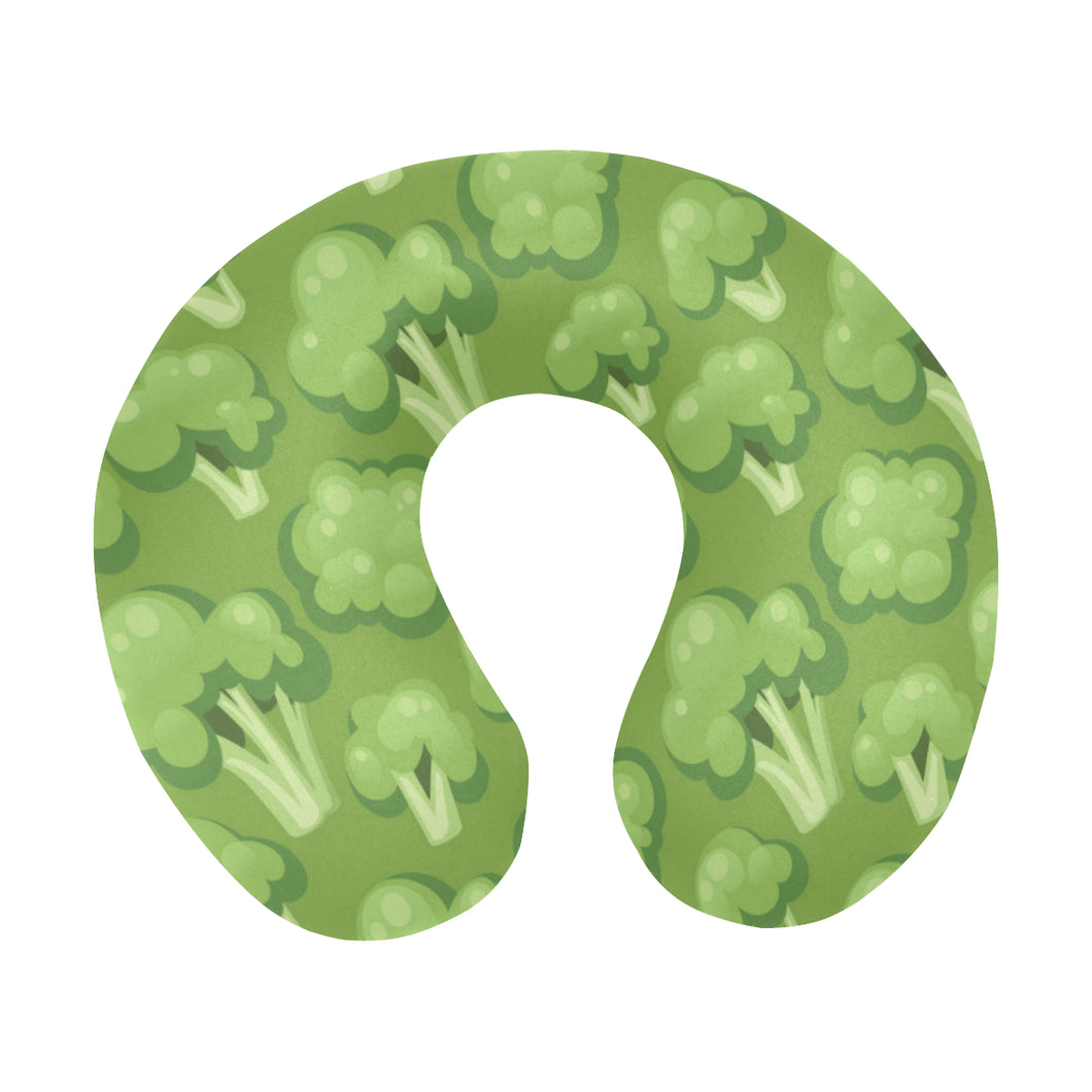 Broccoli pattern green background U-Shaped Travel Neck Pillow