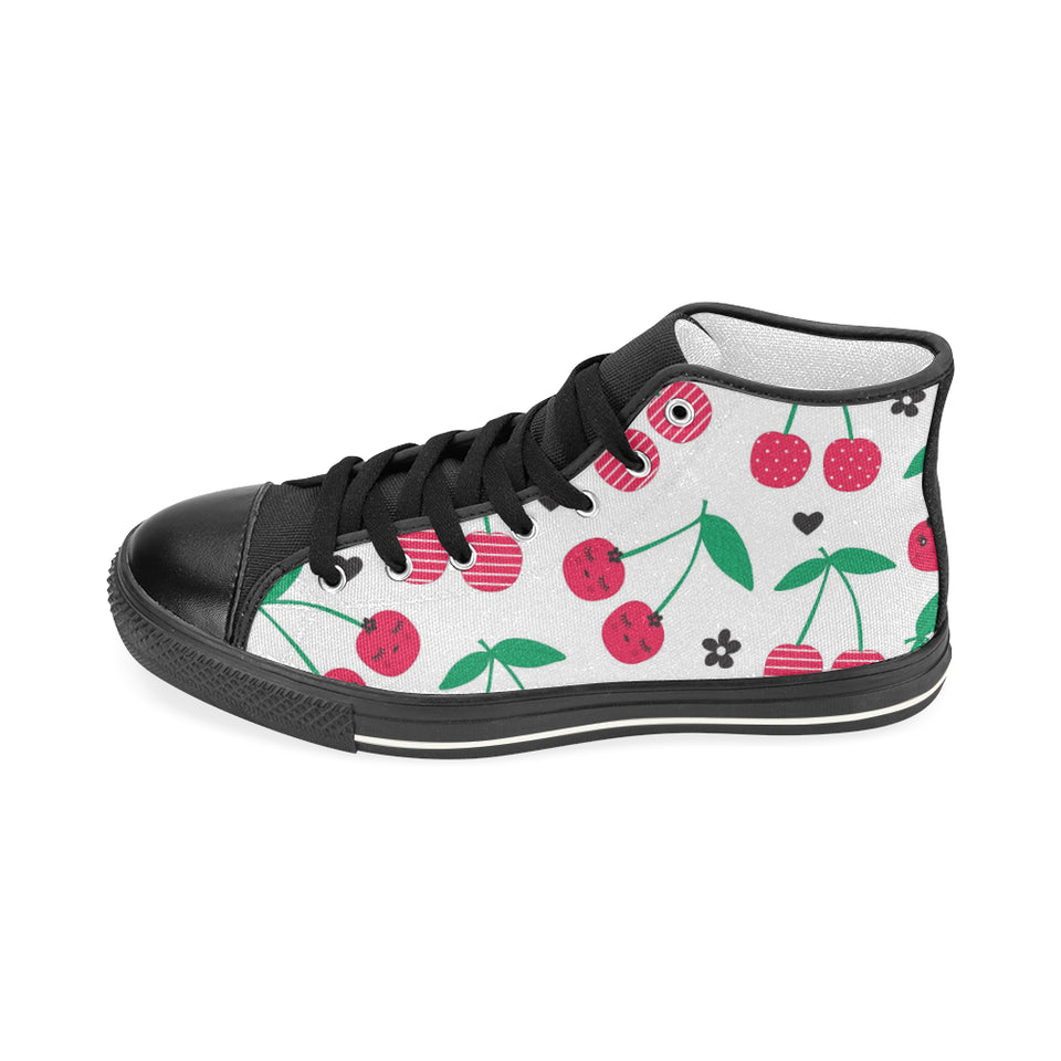 cherry pattern white background Men's High Top Canvas Shoes Black