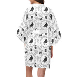 Crows floral wreath rabbit pattern Women's Short Kimono Robe