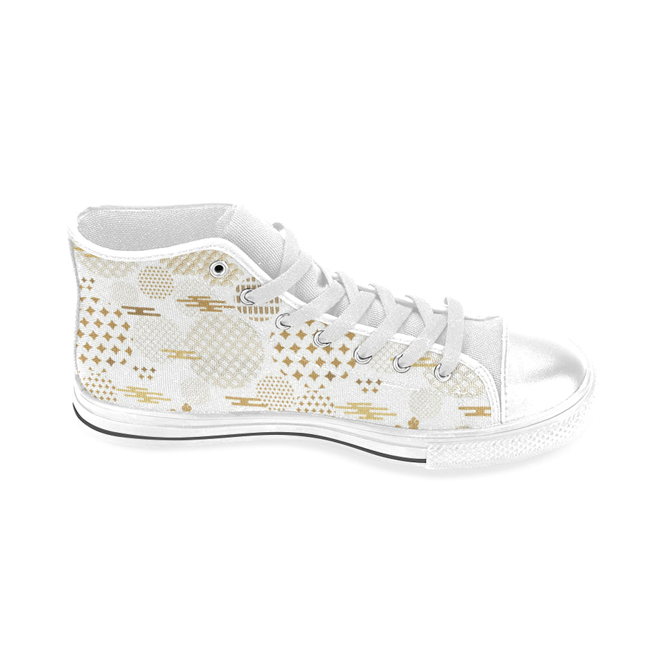 Beautiful gold japanese pattern Men's High Top Canvas Shoes White