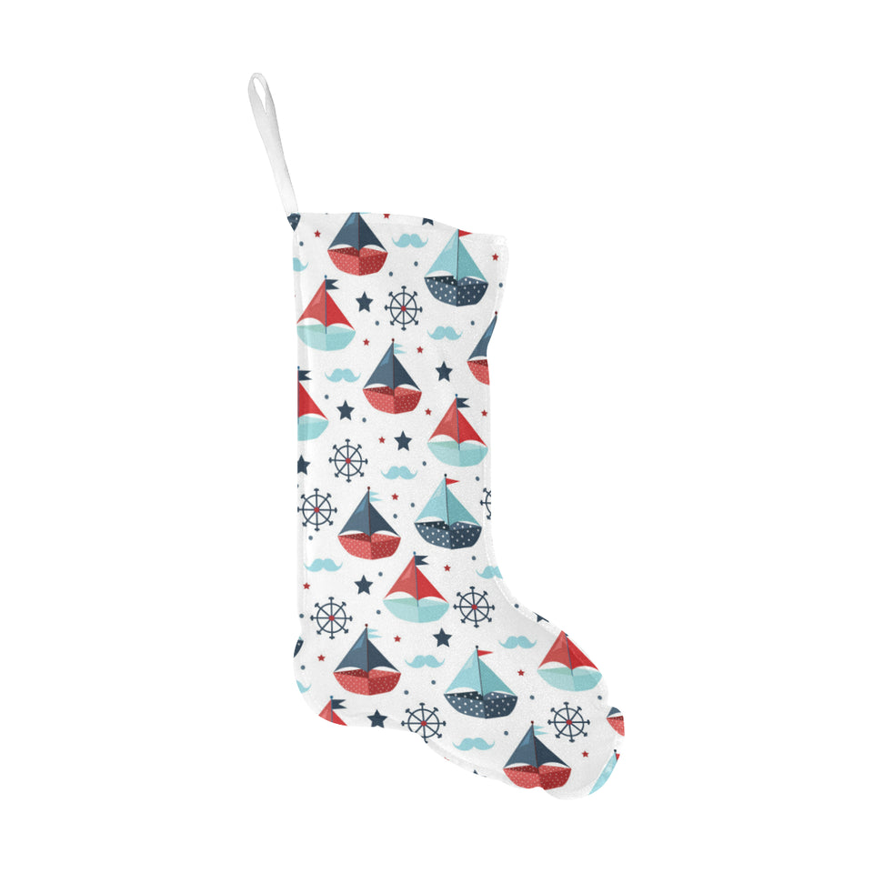 Cute color paper sailboat pattern Christmas Stocking
