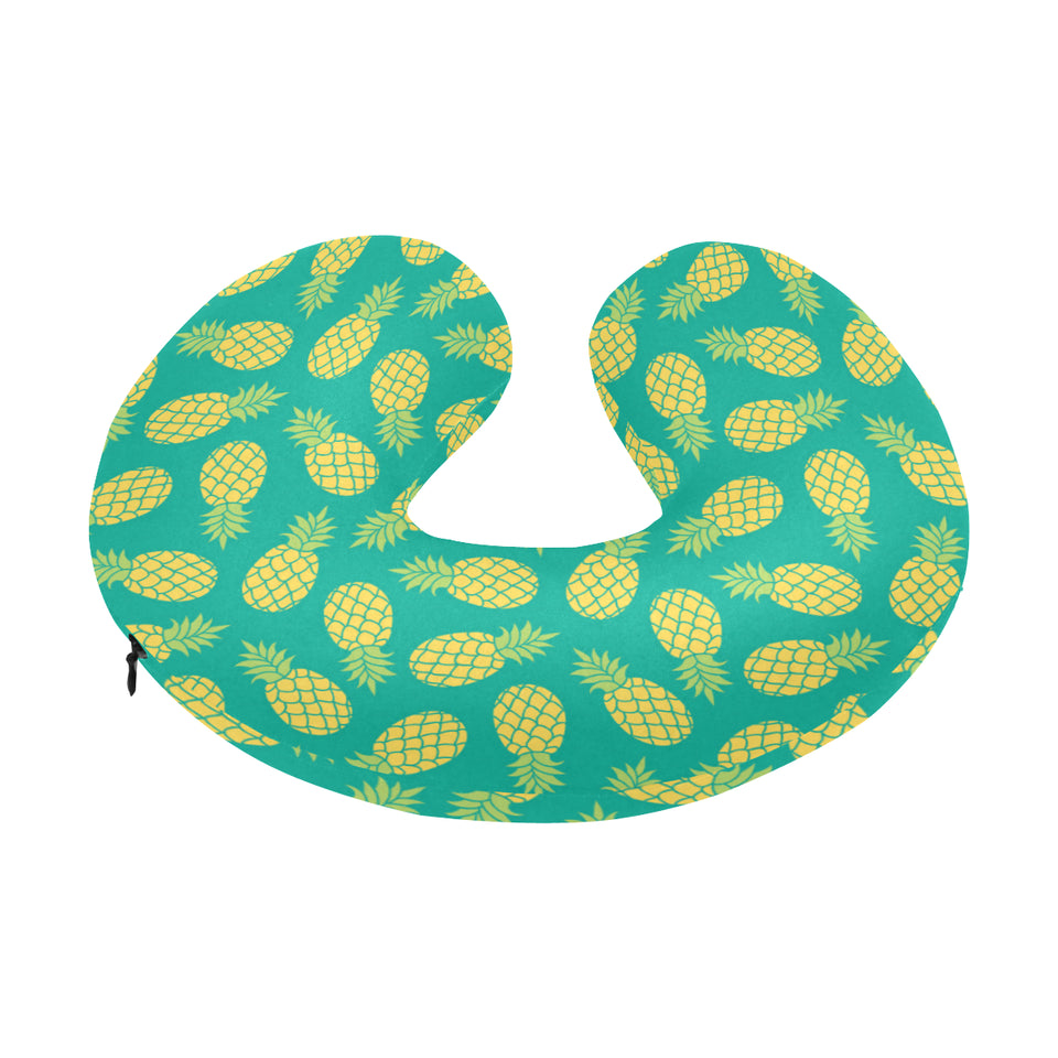 Pineapples pattern green background U-Shaped Travel Neck Pillow