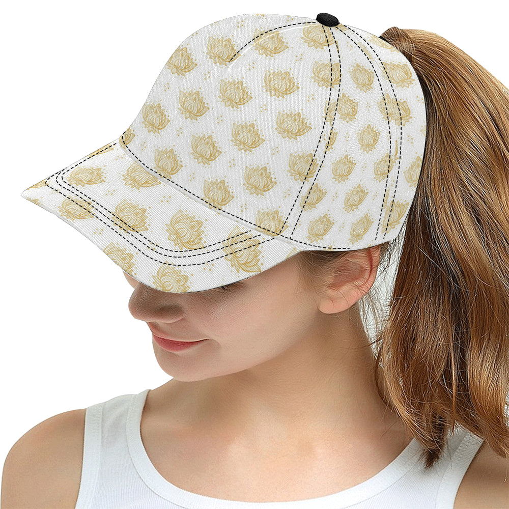 Gold Ornamental lotue waterlily symbol pattern All Over Print Snapback Cap