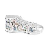lama Alpaca cactus hand drawn pattern Women's High Top Canvas Shoes White