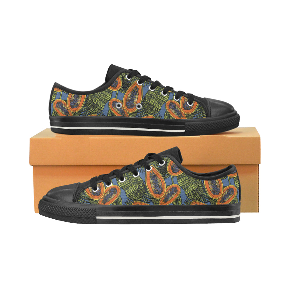 Colorful papaya tropical leaves Men's Low Top Canvas Shoes Black