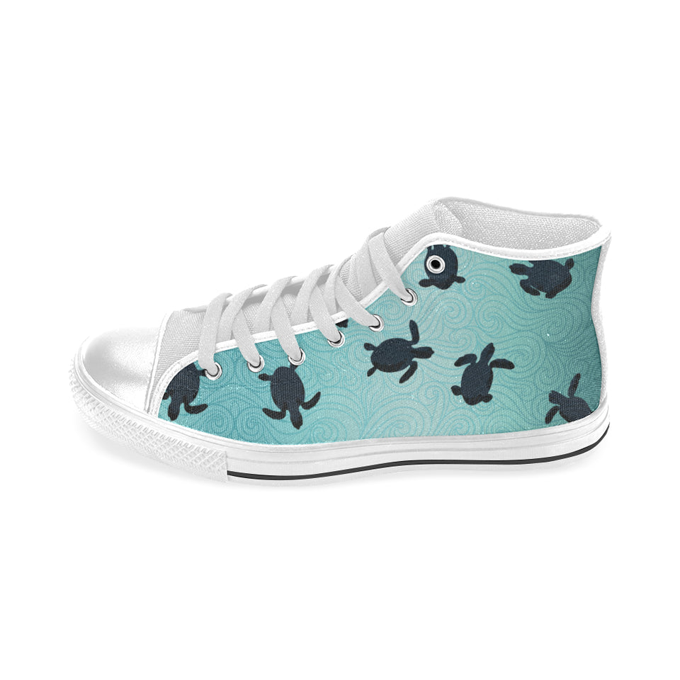 Sea turtle with blue ocean backgroud Men's High Top Canvas Shoes White