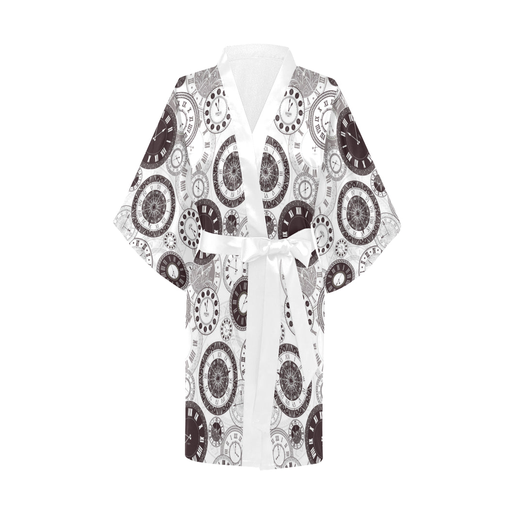 Classic vintage clock pattern Women's Short Kimono Robe