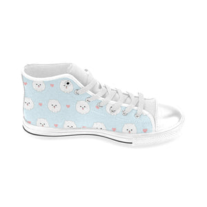 White cute pomeranian pattern Men's High Top Canvas Shoes White