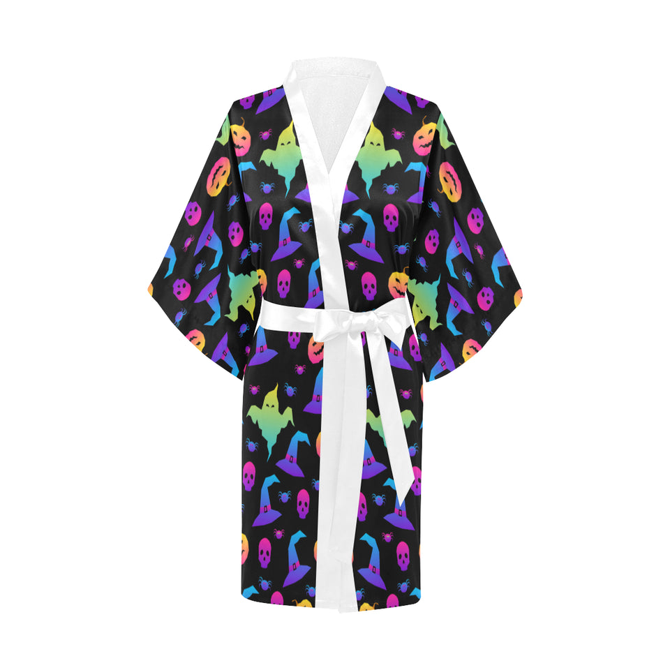 Colorful halloween background Women's Short Kimono Robe