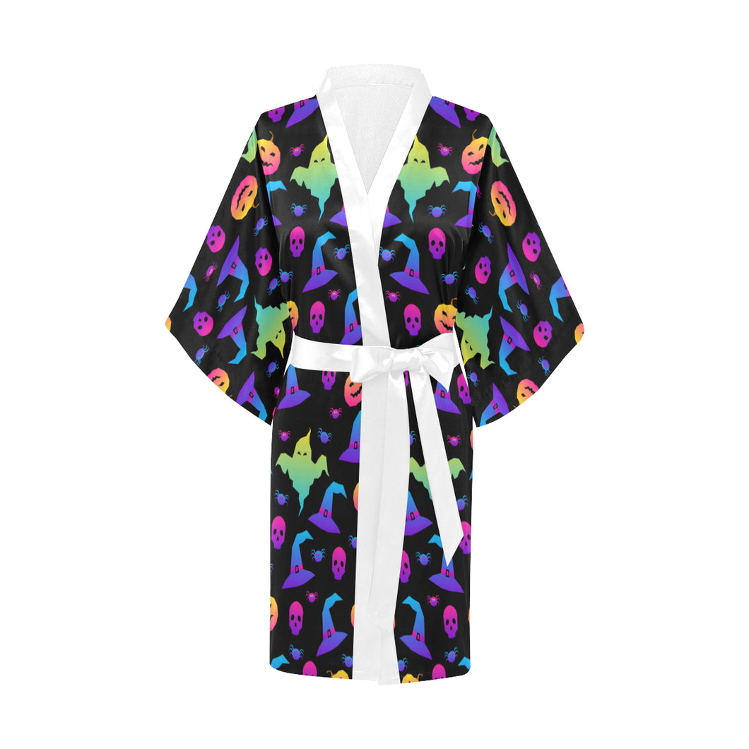 Colorful halloween background Women's Short Kimono Robe