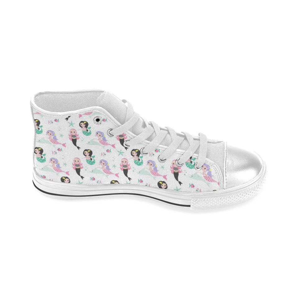 cute mermaid dolphin fish starfish pattern Women's High Top Canvas Shoes White