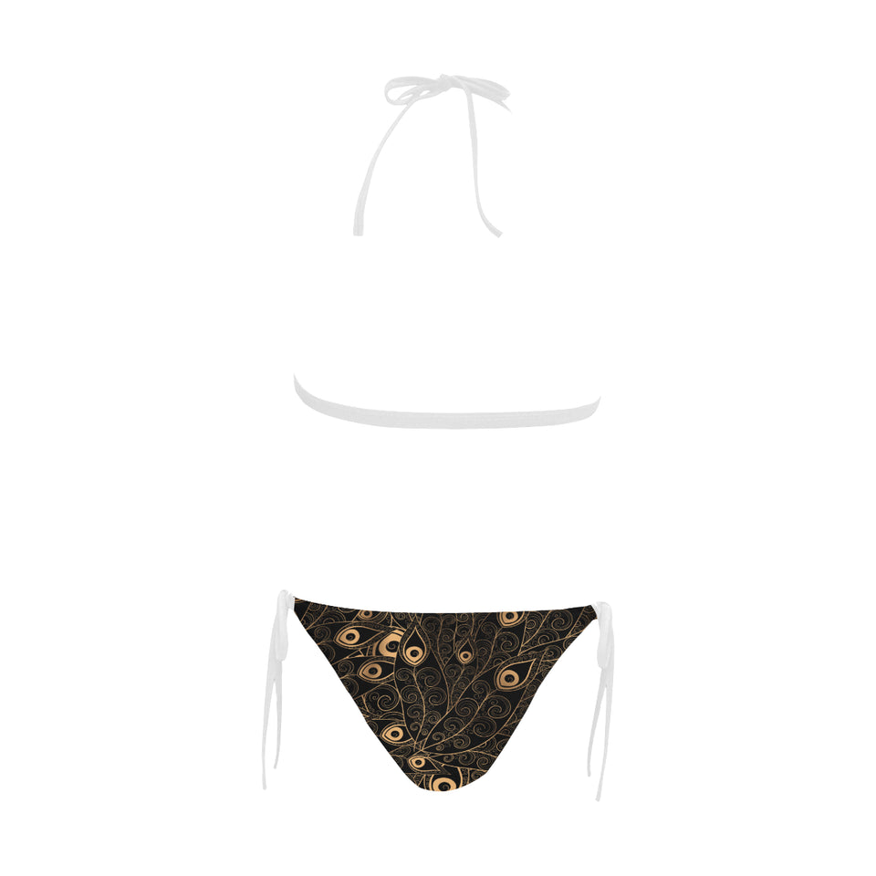 Gold peacock feather pattern Sexy Bikinis Two-Piece Swimsuits