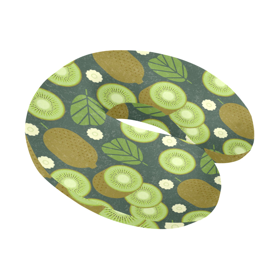 Whole sliced kiwi leave and flower U-Shaped Travel Neck Pillow
