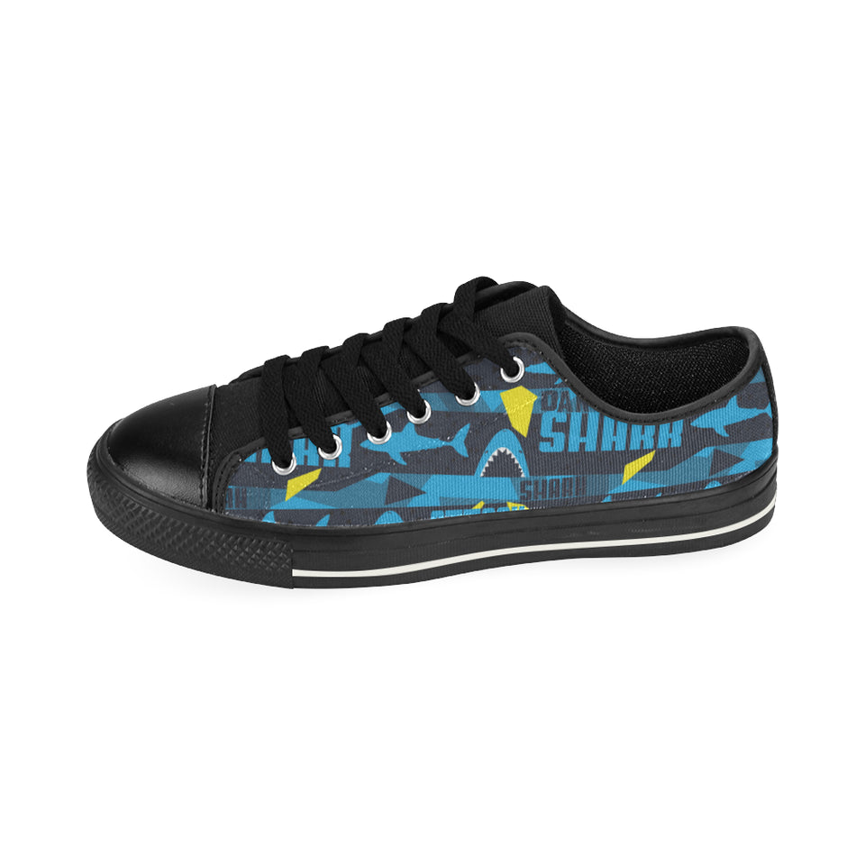 Shark dangerous Men's Low Top Canvas Shoes Black