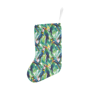 Colorful parrot exotic flower leaves Christmas Stocking