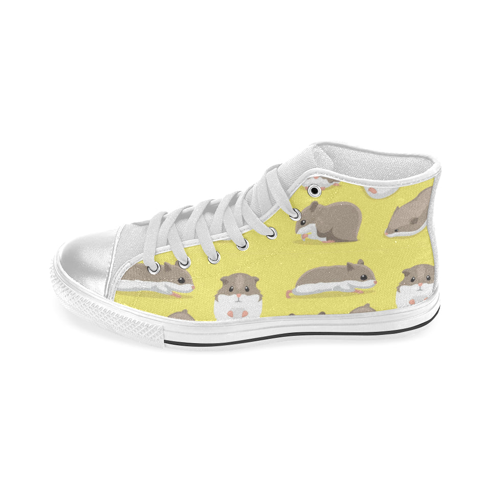 Cute Hamster pattern Women's High Top Canvas Shoes White